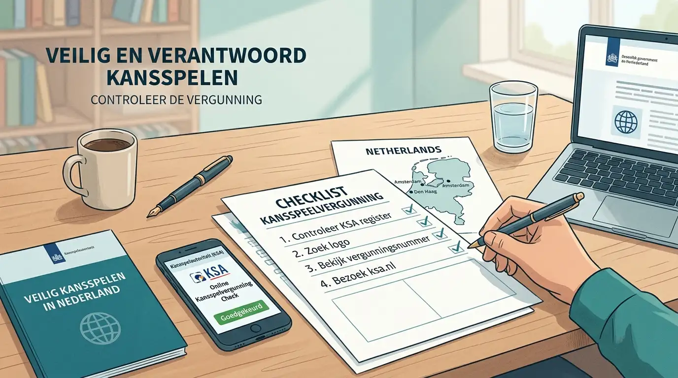 Rustige illustratie van een officiële controlelijst voor Nederlandse kansspelvergunningen